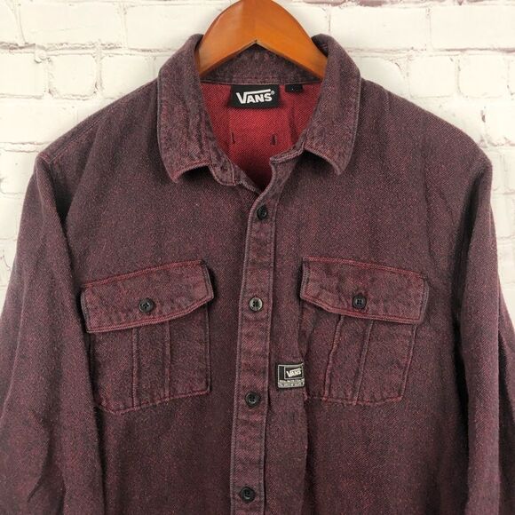Vans Maroon Long Sleeve Flannel Men's Sz Large - Picture 1 of 12